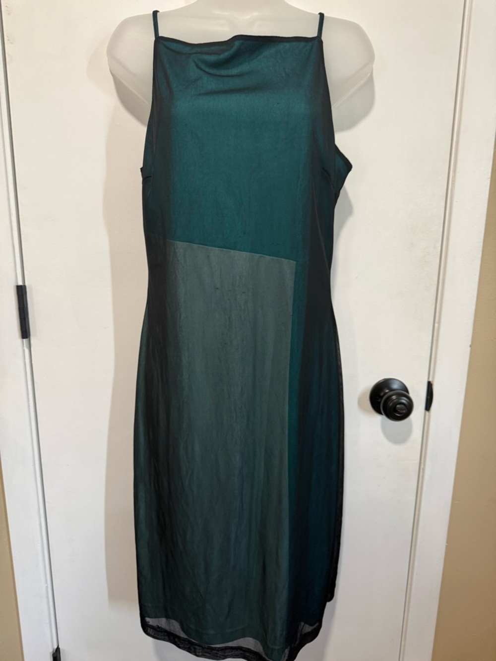 Vintage 90’s Express Teal Slip Midi Dress with Sheer Panel-#1332